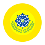 PBA logo with blue wheel of dharma inside concentric gold and yellow circles