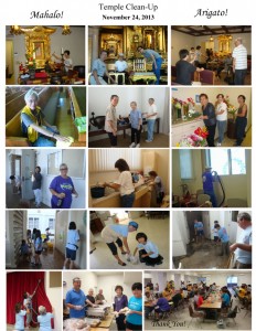 photo collage of people cleaning the temple