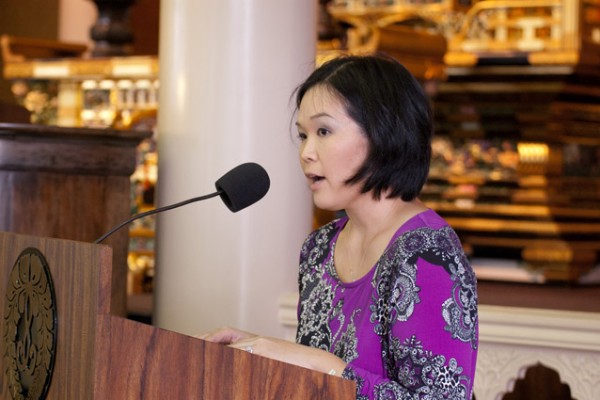 Stacy Bradshaw at the podium during the 2014 Membership Meeting.