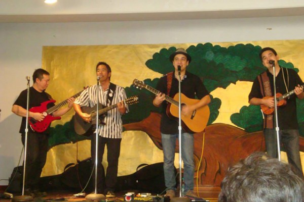 musicians on the social hall stage