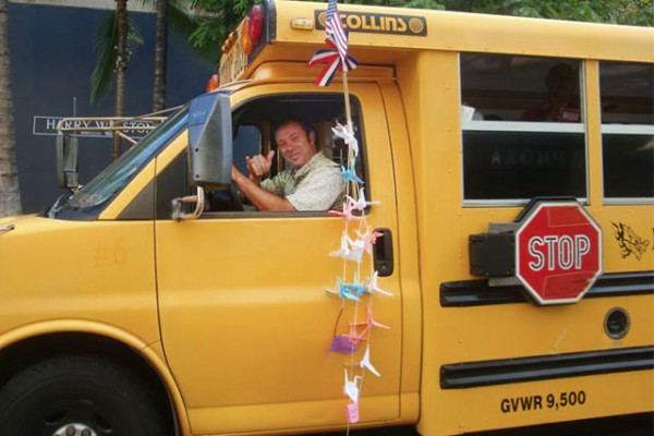 Josh drives the Buddha Bus