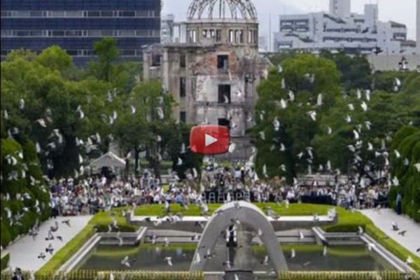 Hiroshima Peace Memorial with doves