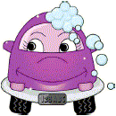smiling purple car with bubbles