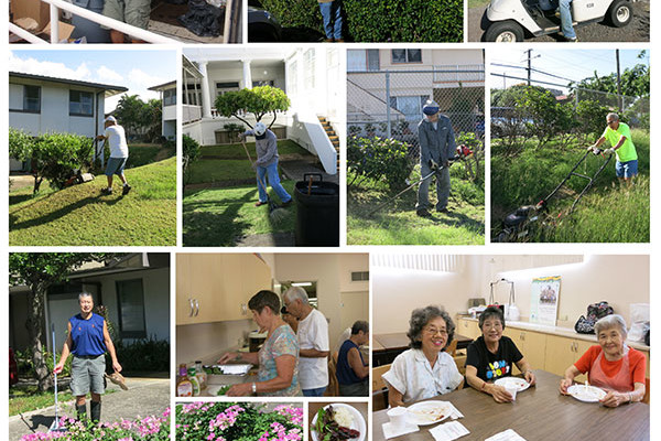 collage of photos of Wednesday Gang - grounds maintenance volunteers