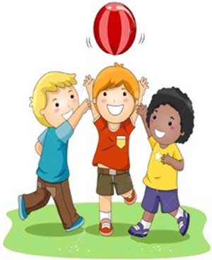 clipart -- three kids play with ball