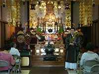Myhoji temple altar and minister