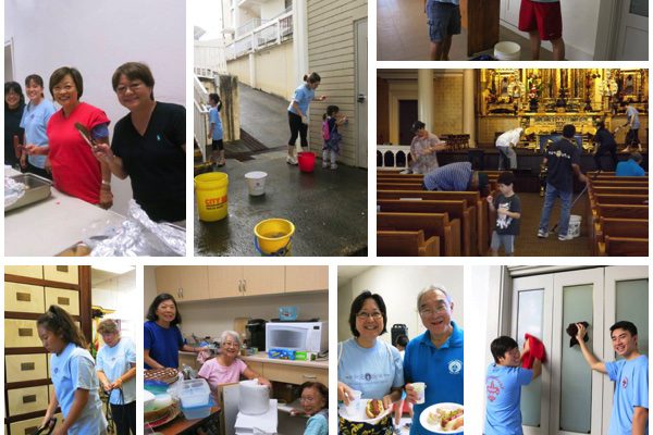 photo collage of Betsuin ohana cleaning the temple inside and out