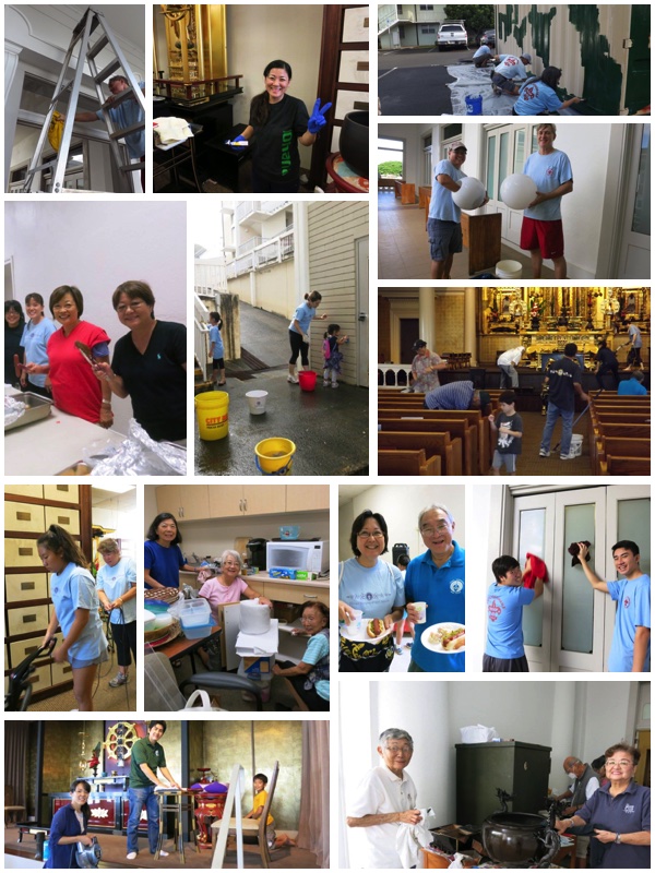 photo collage of Betsuin ohana cleaning the temple inside and out