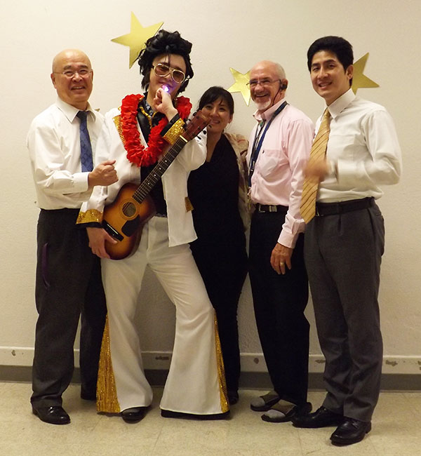 Four Hawaii Betsuin Ministers with “Elvis Sensei”