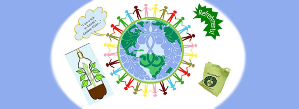 globe graphic with sagarifuji and children's figures holding hands all around