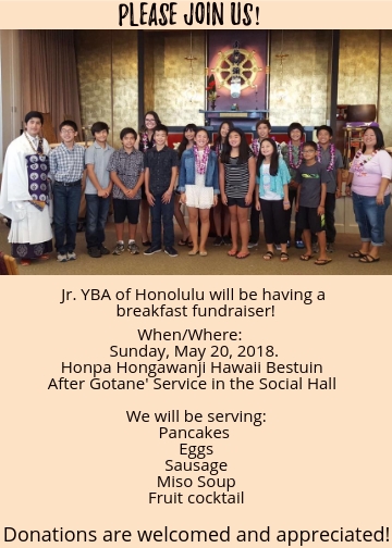 Jr. YBA of Honolulu breakfast fundraiser at Hawaii Betsuin on May 20, 2018