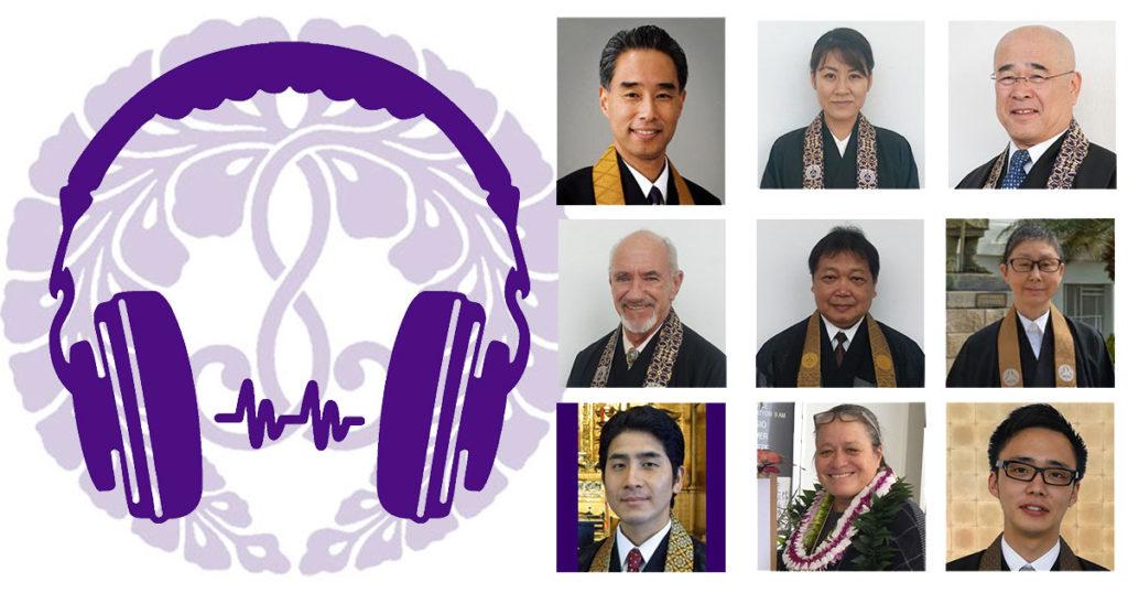 headphones clipart with head shots of various dharma talk speakers