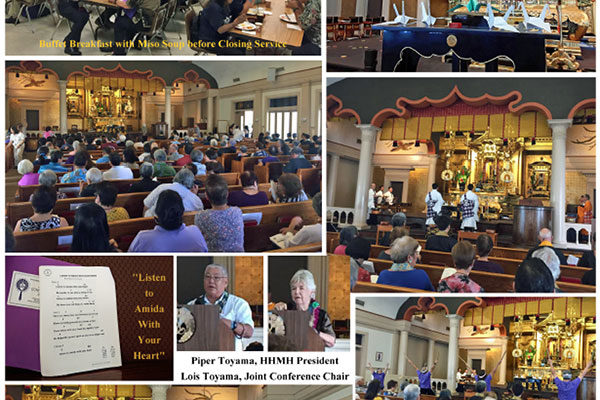 Photo collage of the final day of the 2018 Joint Conference with breakfast and service at Hawaii Betsuin.