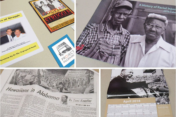 Collage of materials on display at 1/20/19 Civil Rights Pilgrimage presentation