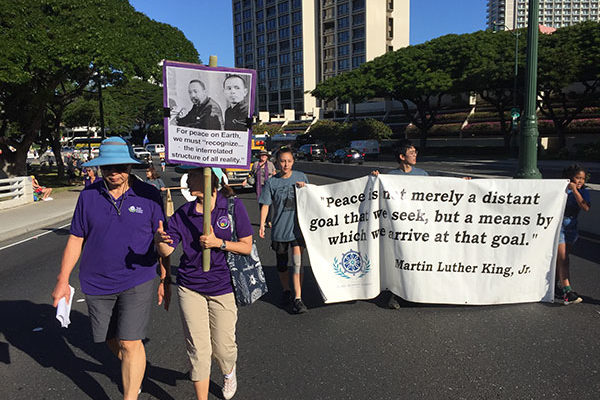 Hongwanji group in the 2019 MLK Parade through Waikiki