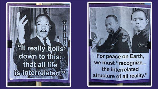 MLK signs with Buddhistic quotes