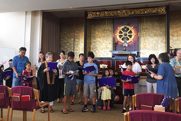Dharma School choir rehearses in the Annex Temple