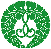 green sagarifuji (Jodo Shinshu wisteria crest logo)