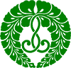 green sagarifuji (Jodo Shinshu wisteria crest logo)