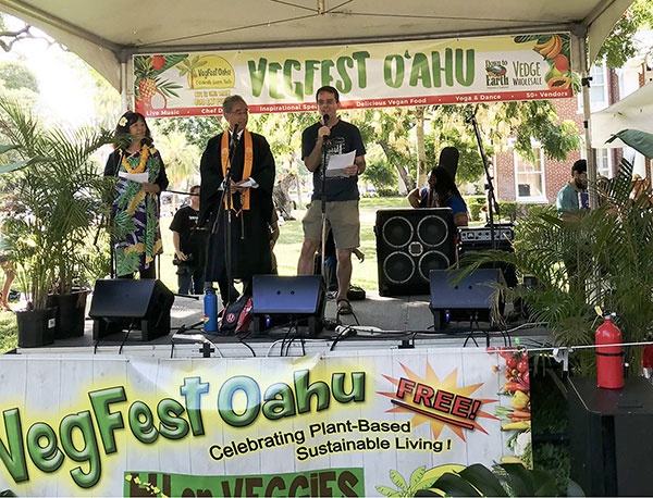 Hongwanji on the VegFest Oahu 2019 stage for Peace Day