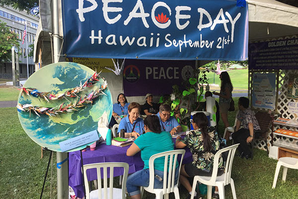 Peace Day Hawaii banner at the Peace Day Lounge