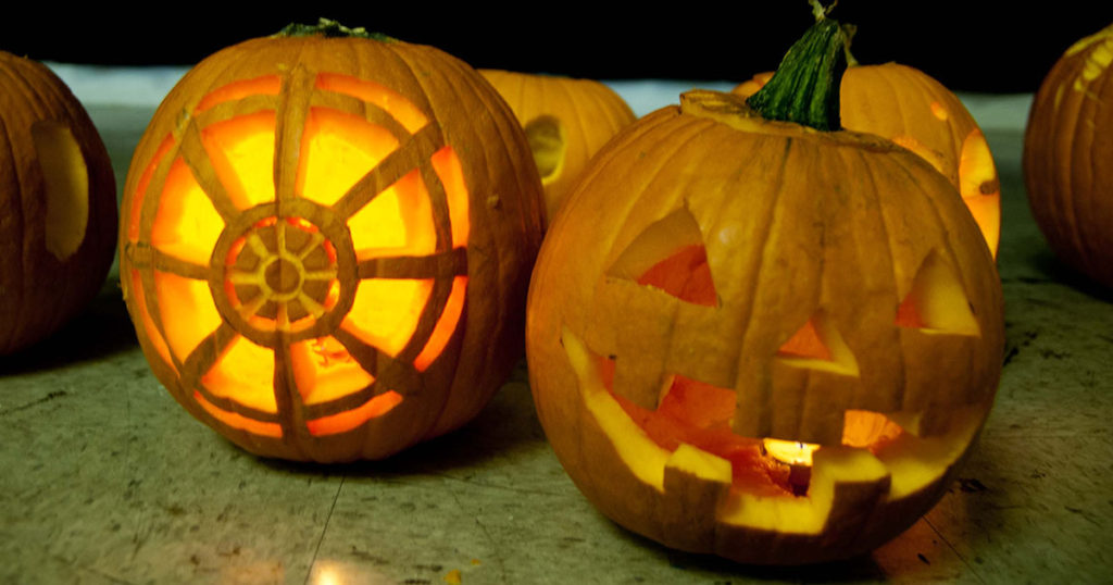 jack-o-lantern with Buddhist wheel from 2013 Dharma School activity