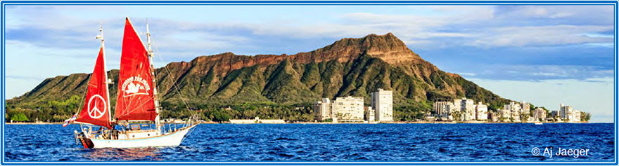 Golden Rule sailing with Diamond Head in background - photo by Aj Jaeger