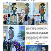 photo collage - placing origami crane lei on Shinran Shonin statue for Martin Luther King Jr. Day 2021 (1 of 2)