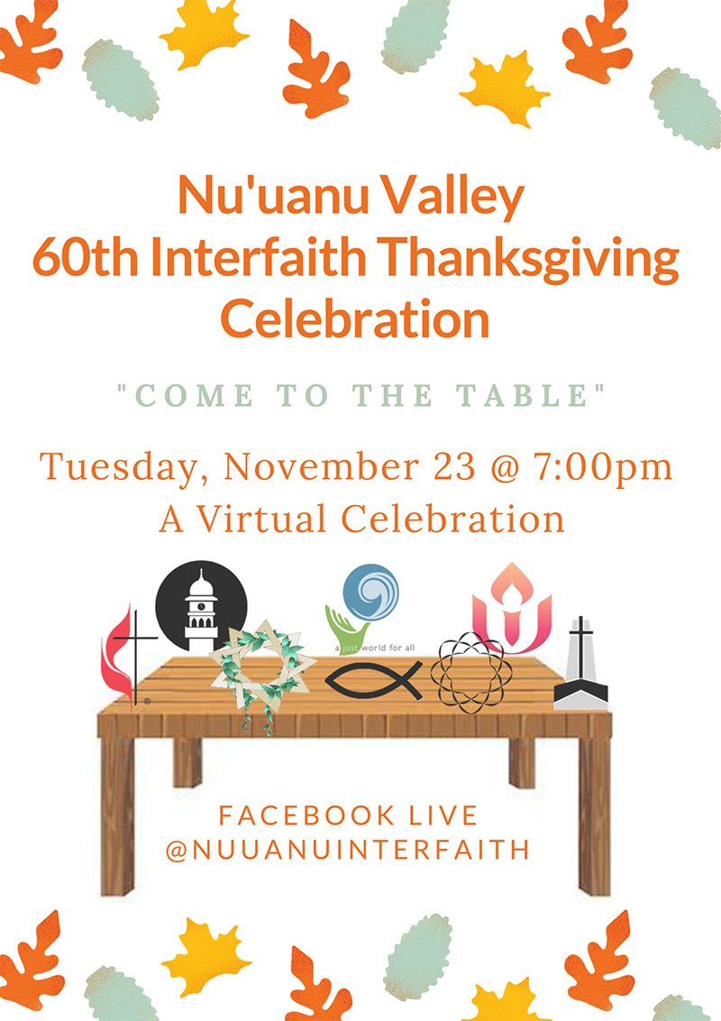 Nuuanu Valley Interfaith Thanksgiving Celebration 2021 - flyer (11/23 7 p.m. at https://www.facebook.com/nuuanuinterfaith)