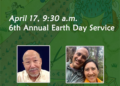 Earth Day service banner image excerpt with Dennis Sekine and Kamuela Enos and Miwa Tamanaha