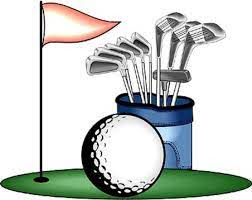 golf hole, ball, clubs clipart