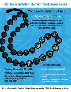 Nuuanu Valley Interfaith Thanksgiving Service 11-22-2022 flyer thumbnail image