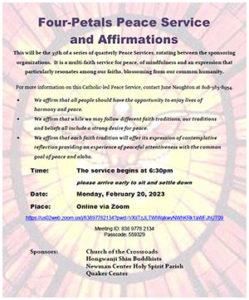 Four Petals Peace Service (02/20/23) and Affirmations flyer thumbnail image