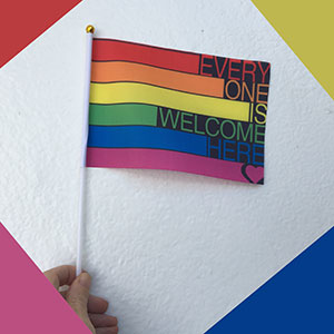 Everyone is Welcome Here rainbow flag