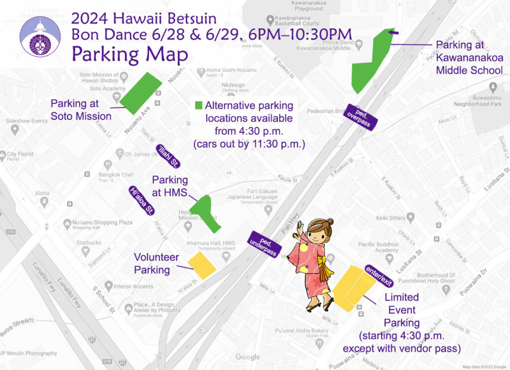 Hawaii Betsuin Bon Dance Parking Map 2024