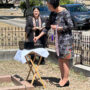 Cindy Alm offers incense at the 9/19/24 Bon Service at Mary Foster’s grave