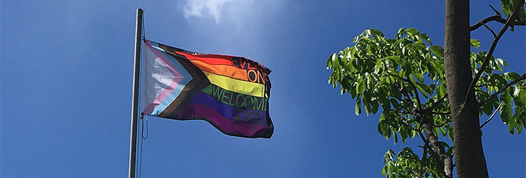 LGBTQ+ flag flying at Hawaii Betsuin