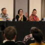 All four panelists: Bill Kaneko (JACL), Justice Sabrina Shizue McKenna, Aiden Aizumi, and Marsha Aizumi (Kagirinaki Ai to Jihi, 10/25/24)