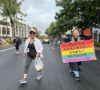 MLK parade 2025 – Rev. Hasebe with Honpa Hongwanji Hawaii Betsuin Welcomes All sign