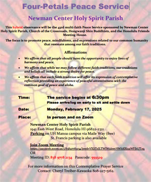 2025-02-17 Four Petals Peace Service at Newman Center - flyer thumbnail image