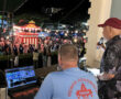 Darren and Dennis survey the crowd from the audio/announcing booth (Bon Dance ’25, Fri.)