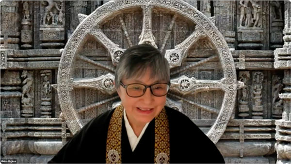 Rev. Mieko Majima Zoom video window at the 07/06/25 Obon Service